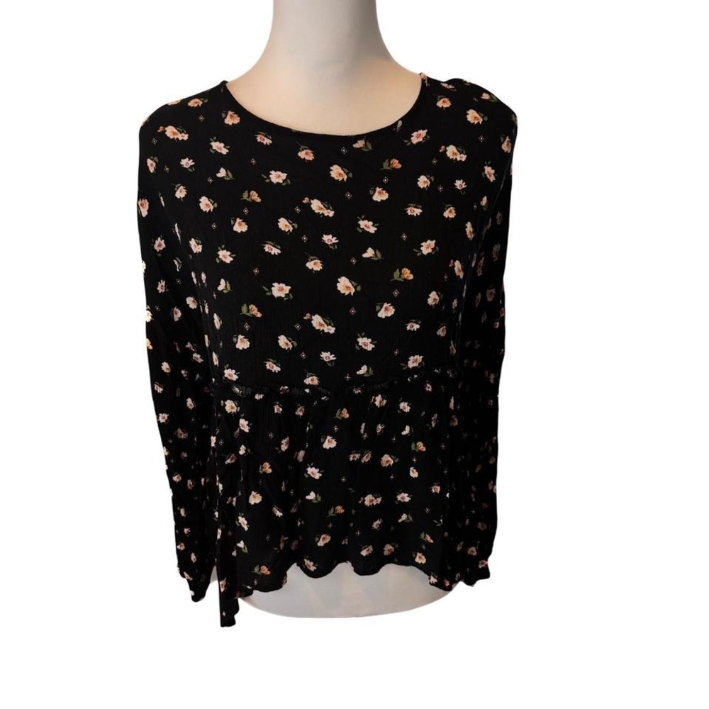 Talulah Black Floral Peplum Babydoll Blouse Long‎ Sleeve Whimsigoth Fairycore M